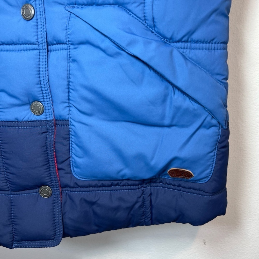 Roxy Quilted Puffer Vest Red Blue Colorblock 70s Retro Lined Cozy Outdoor Medium - Picture 7 of 11
